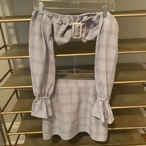 Blue plaid skirt set